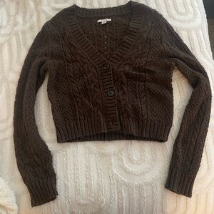 American Eagle Brown Cable Knit Cropped Cardigan